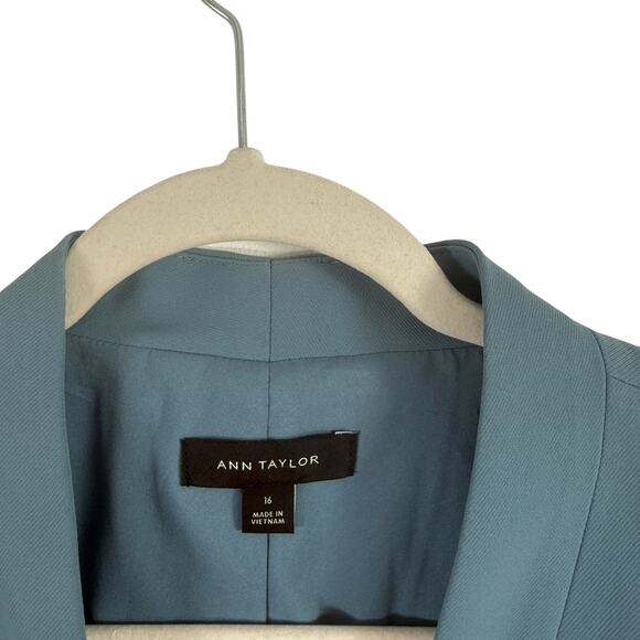 Ann Taylor The Long Cutaway Blazer Fluid Crepe Blue Career Office Womens 16 - Picture 5 of 8